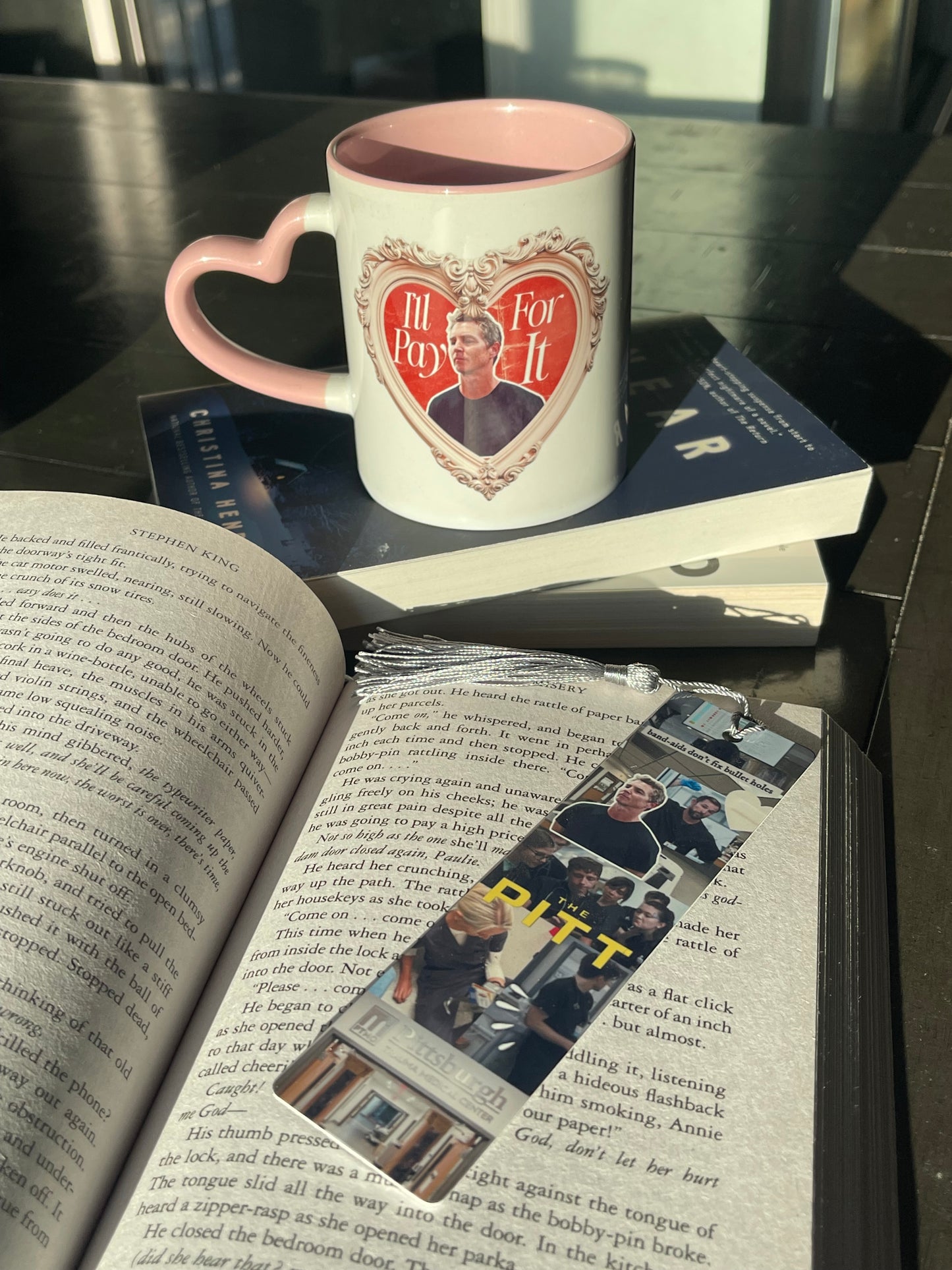 The Pitt double sided bookmark